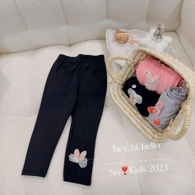 Quần legging cotton len nơ thu đông cho bé 10-35kg