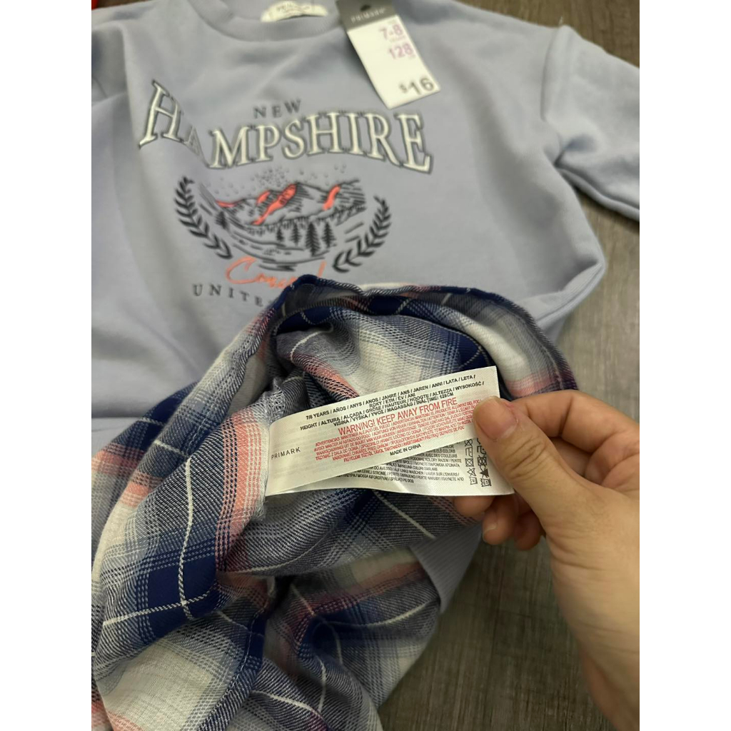 Váy nỉ xanh chân kẻ bé gái prima