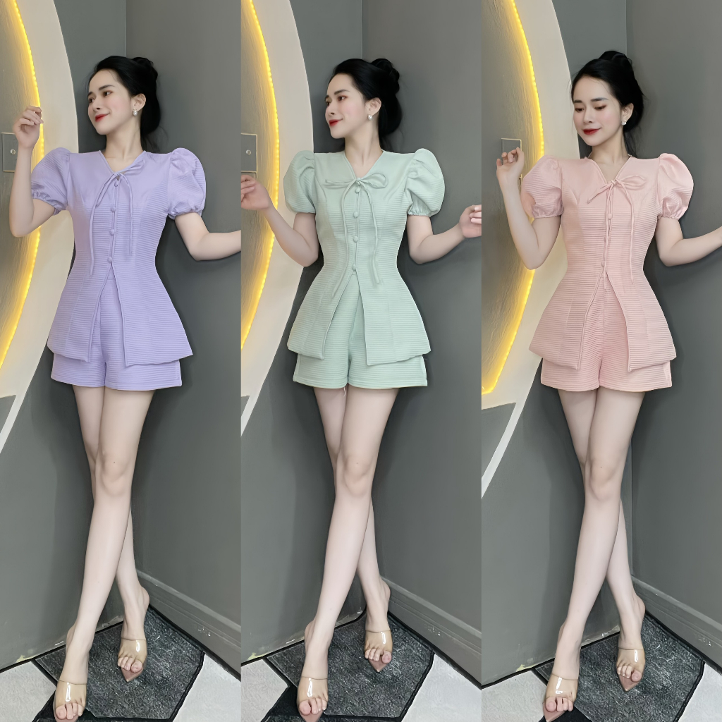 Set Thiết Kế 2 Món Dành Cho Nữ Gồm Áo Tay Phồng Cột Rút Phối Quần T1460 - Thanh Tự