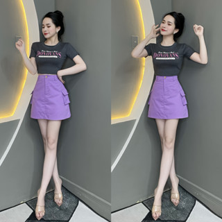 Set Thiết Kế Áo Thun Tay Ngắn In Chữ Phối Chân Váy Túi Hộp T1461 - Thanh Tự