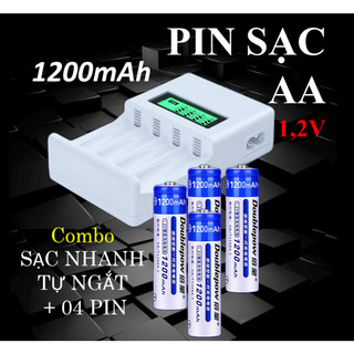 Bộ Sạc Pin Tiểu / Pin Sạc AA 3400mah / 1200mah ) Sạc Pin AA/AAA Nhanh tự ngắt Fujimax 4 Cổng LCD04