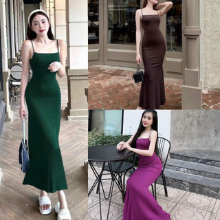 Đầm maxi 2 dây nữ dáng đuôi cá dài trơn đơn giản, quyến rũ - thun gân