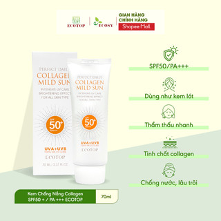 Kem chống nắng eco top perfect collagen mild line spf50+/pa+++ 70ml, bổ sung tinh chất collagen dưỡng da căng mịn