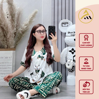 Đồ bộ nữ mặc nhà ANH MỸ pijama mặc nhà dễ thương chất liệu lụa mango tay ngắn quần dài cổ bèo SP0084