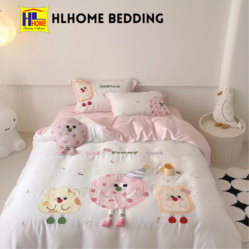 Bộ chăn ga tencel Disney 5 món Hlhome tặng kèm gối decor thoáng mát, vải cực mịn