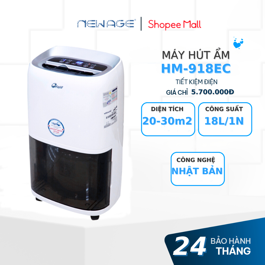 Máy hút ẩm FujiE HM-918EC nhập khẩu chính hãng, công suất hút ẩm 18 lít/ngày, lọc không khí Ionizer, bảo hàng 24 tháng