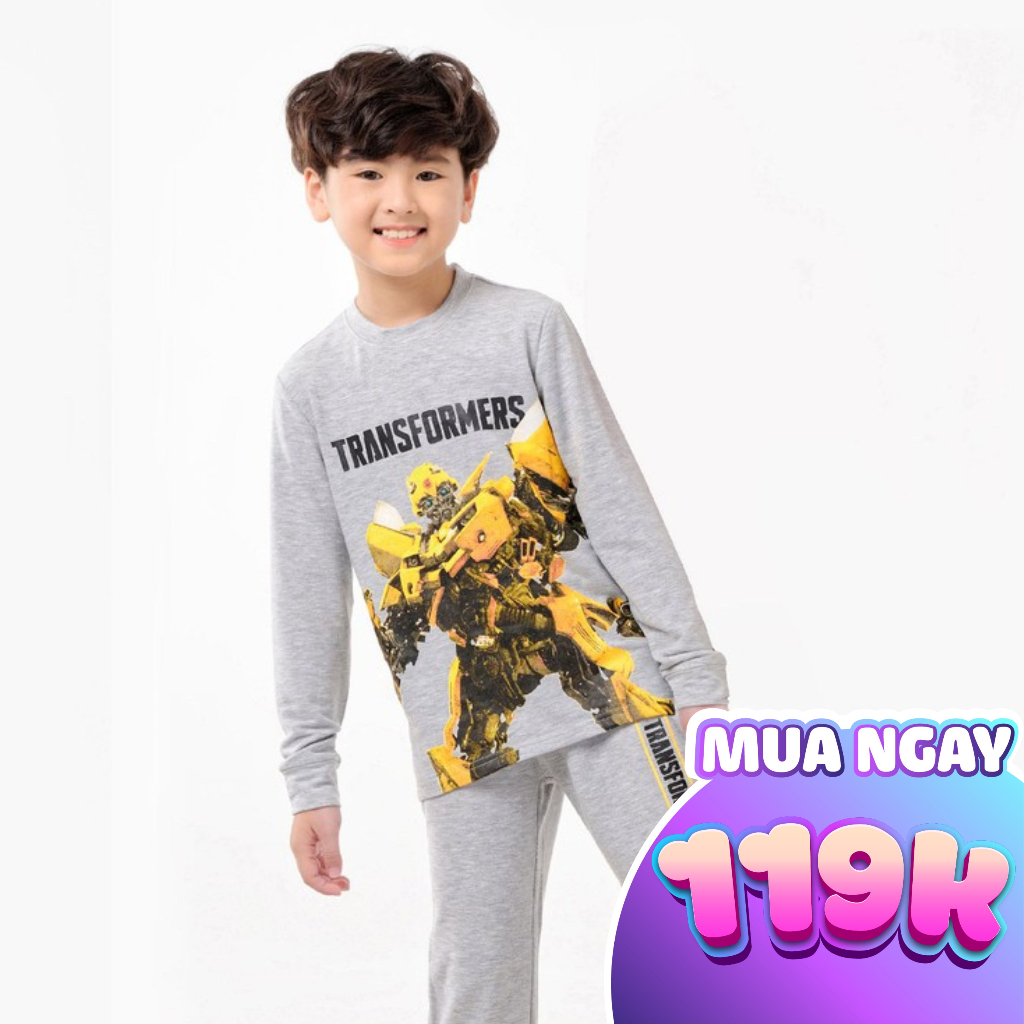 Bộ dài tay bé trai BIGFOX - MISS MEOW size đại, bộ thu đông cho bé chất cotton in Robot 2-11 tuổi