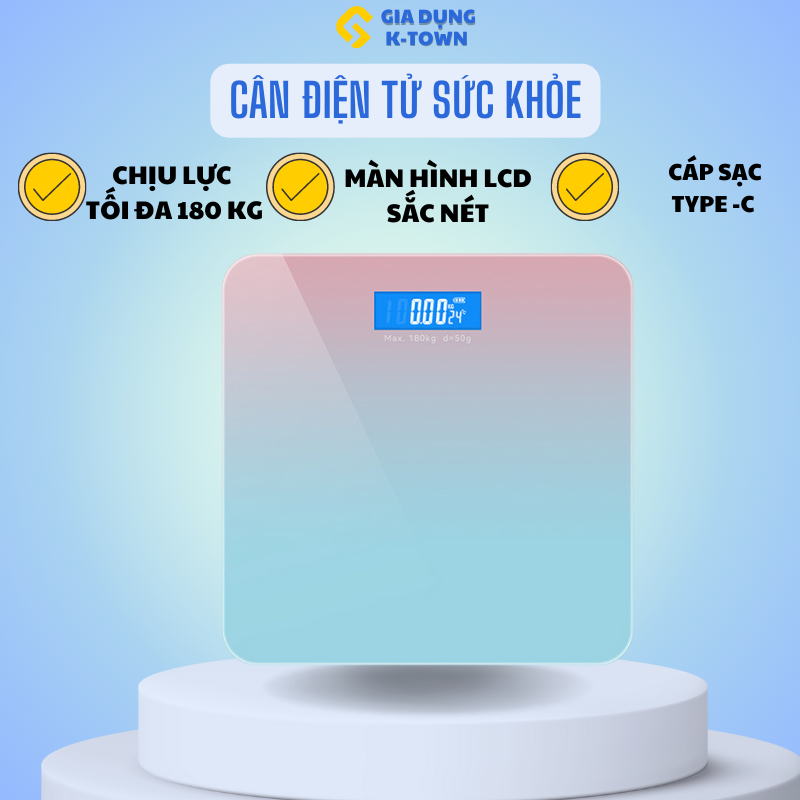 Cân Điện Tử Kiểm Tra Thông Số Sức Khỏe, Mặt Kính Tráng Gương Màn Hình Led Gradient