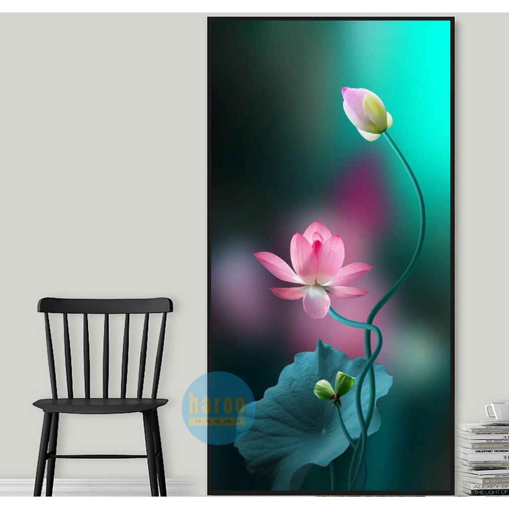 Tranh hoa sen nghệ thuật treo tường.Tranh treo tường phòng khách, tranh treo tường Spa, Studio (.sixe 40x70)