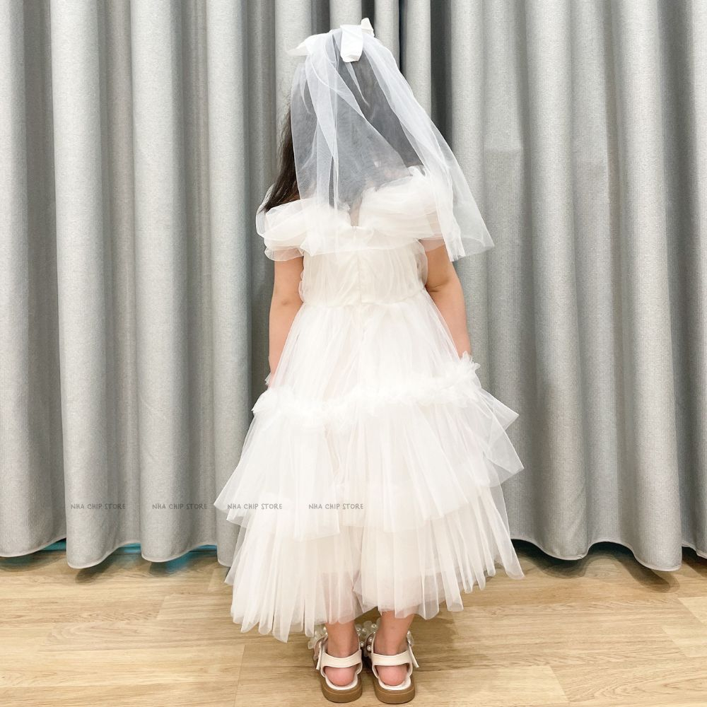 Váy yếm phủ vai xinh yêu bồng bềnh cho bé gái - Đầm Công Chúa Siêu Đẹp