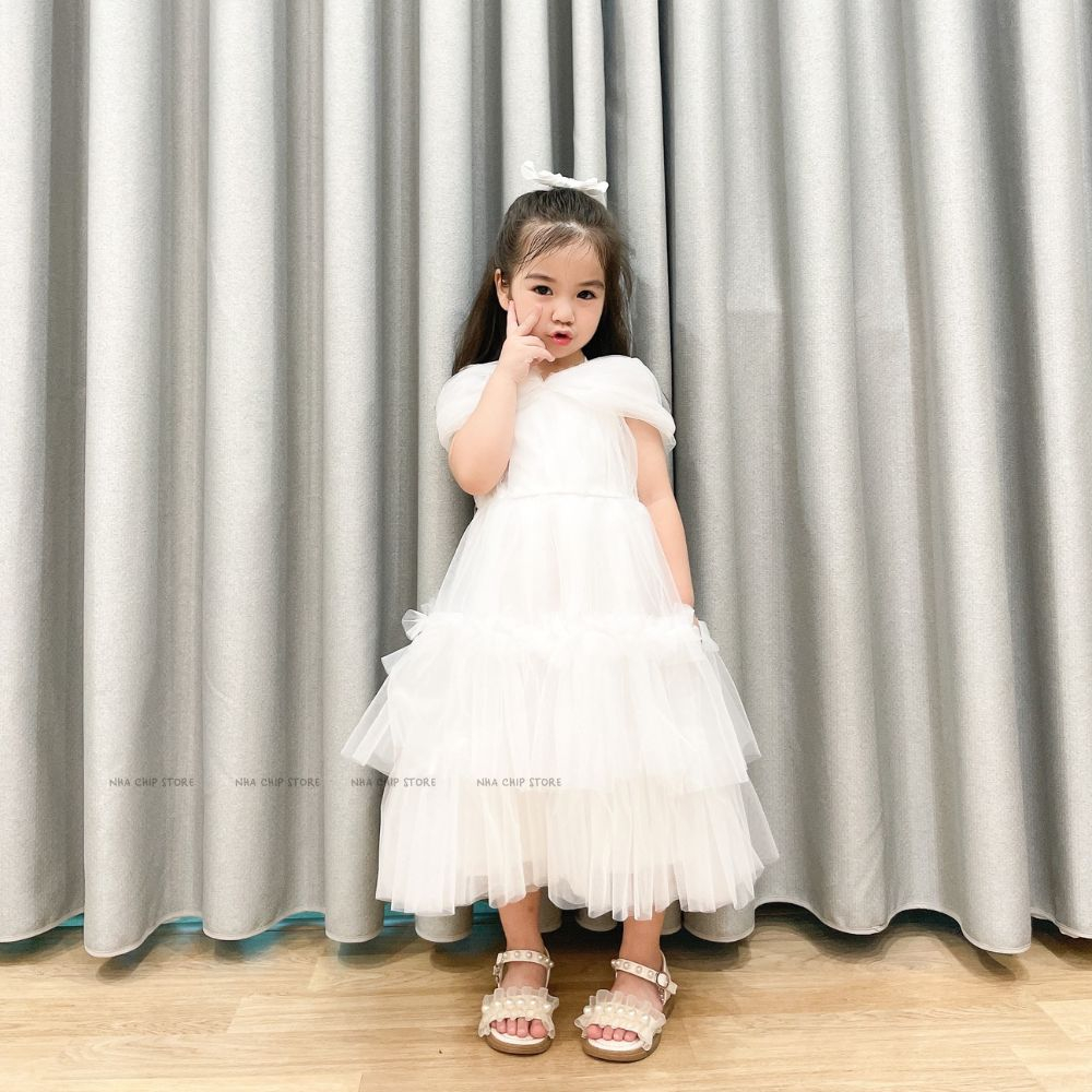 Váy yếm phủ vai xinh yêu bồng bềnh cho bé gái - Đầm Công Chúa Siêu Đẹp