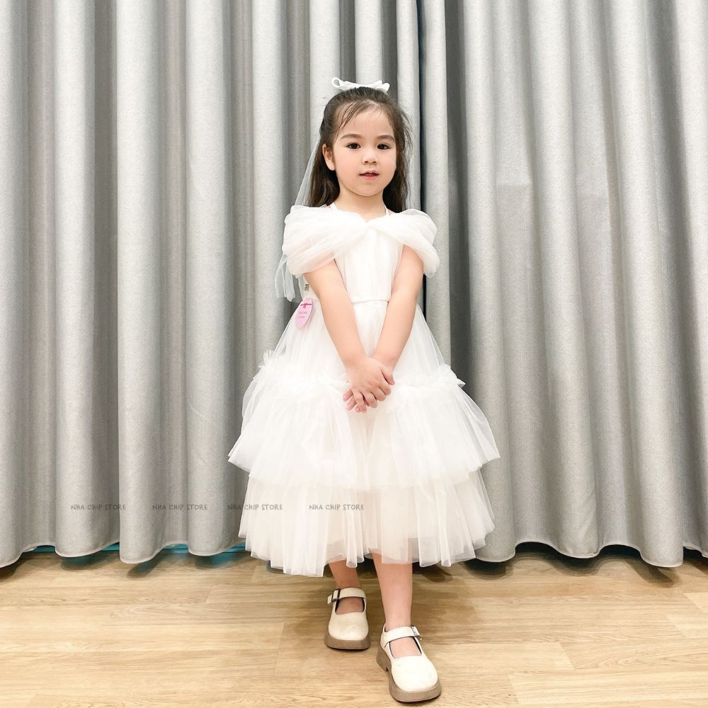 Váy yếm phủ vai xinh yêu bồng bềnh cho bé gái - Đầm Công Chúa Siêu Đẹp