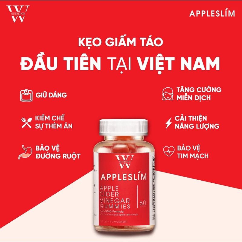 Kẹo dẻo giấm táo giảm cân đẹp da Appleslim