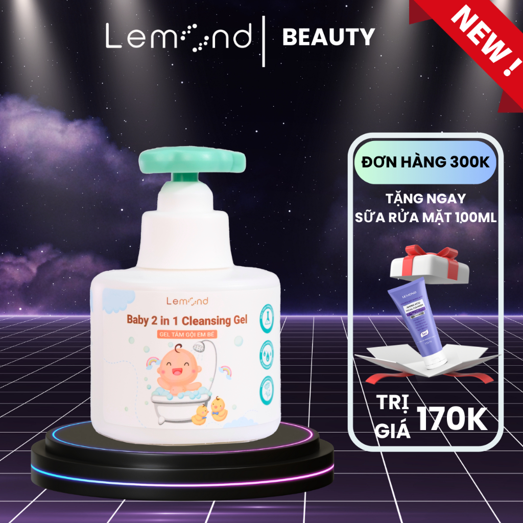 Sữa Tắm Gội Cho Bé Dịu Nhẹ LEMOND Baby 2 in 1 Cleansing Gel 300ml Chiết Xuất Cúc La Mã