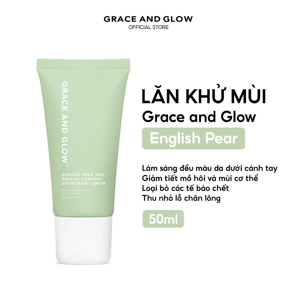 Lăn khử mùi sáng da Grace and Glow English Pear Freesia với AHA, BHA và Probiotic 50ml