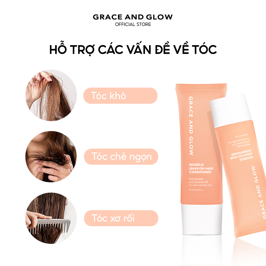 Dầu xả khô Grace and Glow Moiselle Leave-on dưỡng và tạo kiểu tóc với Keratin và dầu dừa chống xơ tóc