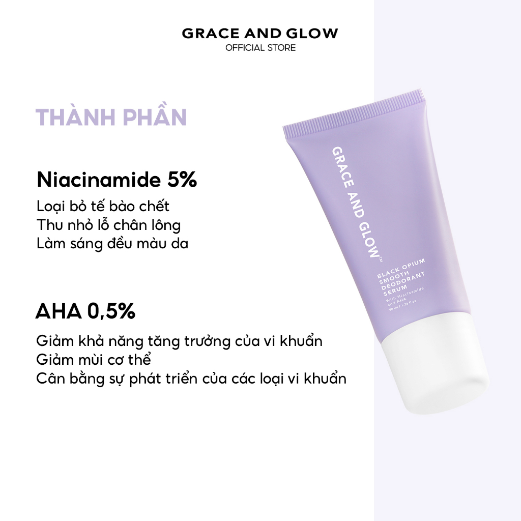 Lăn khử mùi Grace & Glow Black Opium Smooth Deodorant Serum sáng da ngăn ngừa mồ hôi với Niacinamide và AHA