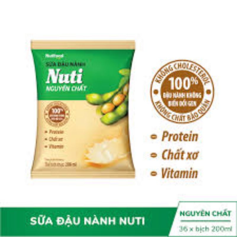 Thùng 36 bịch Sữa Đậu Nành Nuti Nguyên Chất Canxi 200ml