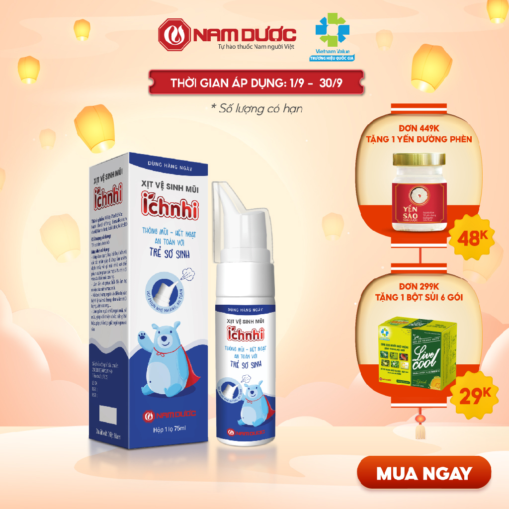 Xịt vệ sinh mũi Ích Nhi 75ml, phòng ngừa sổ mũi, ngạt mũi và viêm xoang, an toàn cho trẻ sơ sinh và trẻ nhỏ