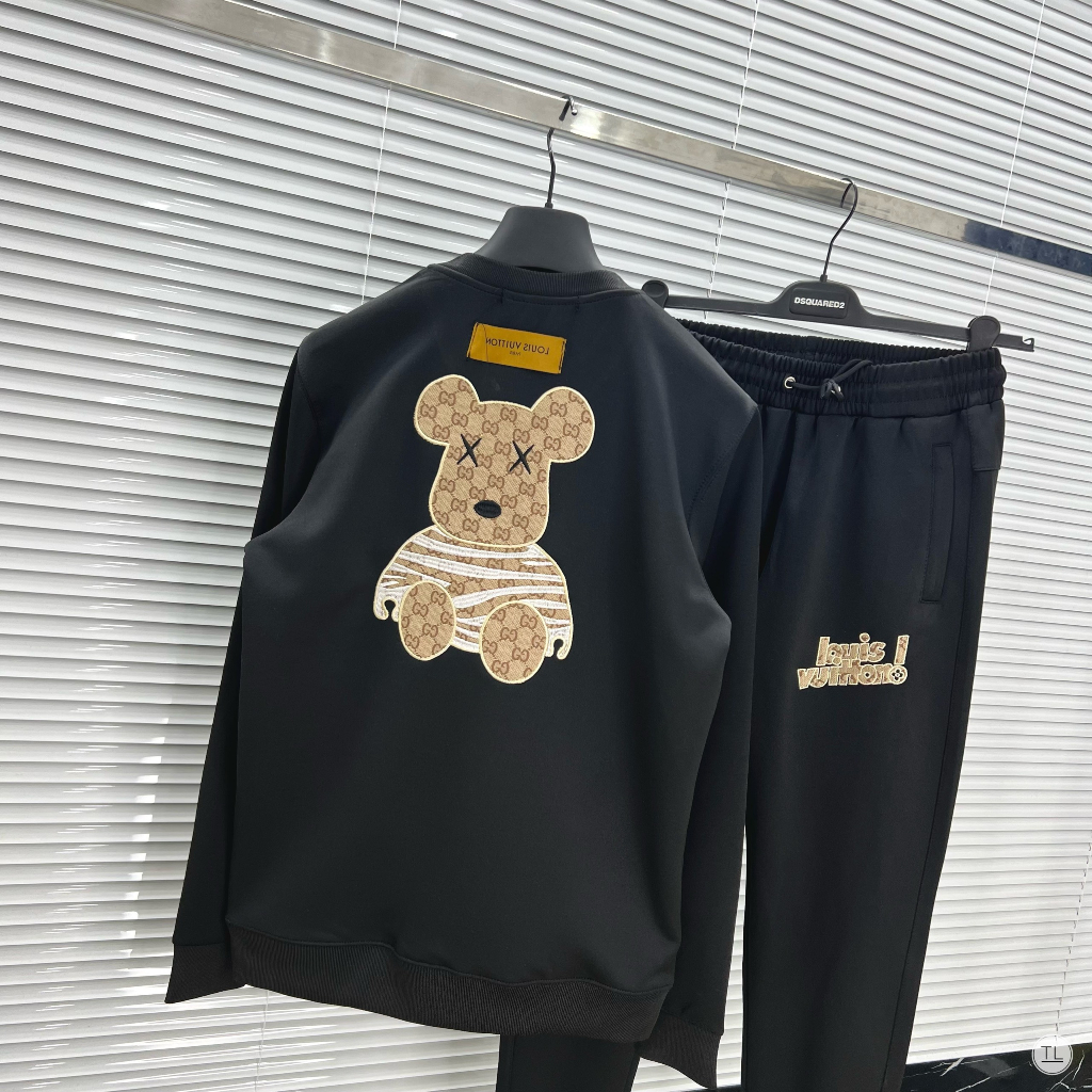 Bộ nỉ nam thu đông virgomen LV cổ tròn thêu hình gấu cao cấp