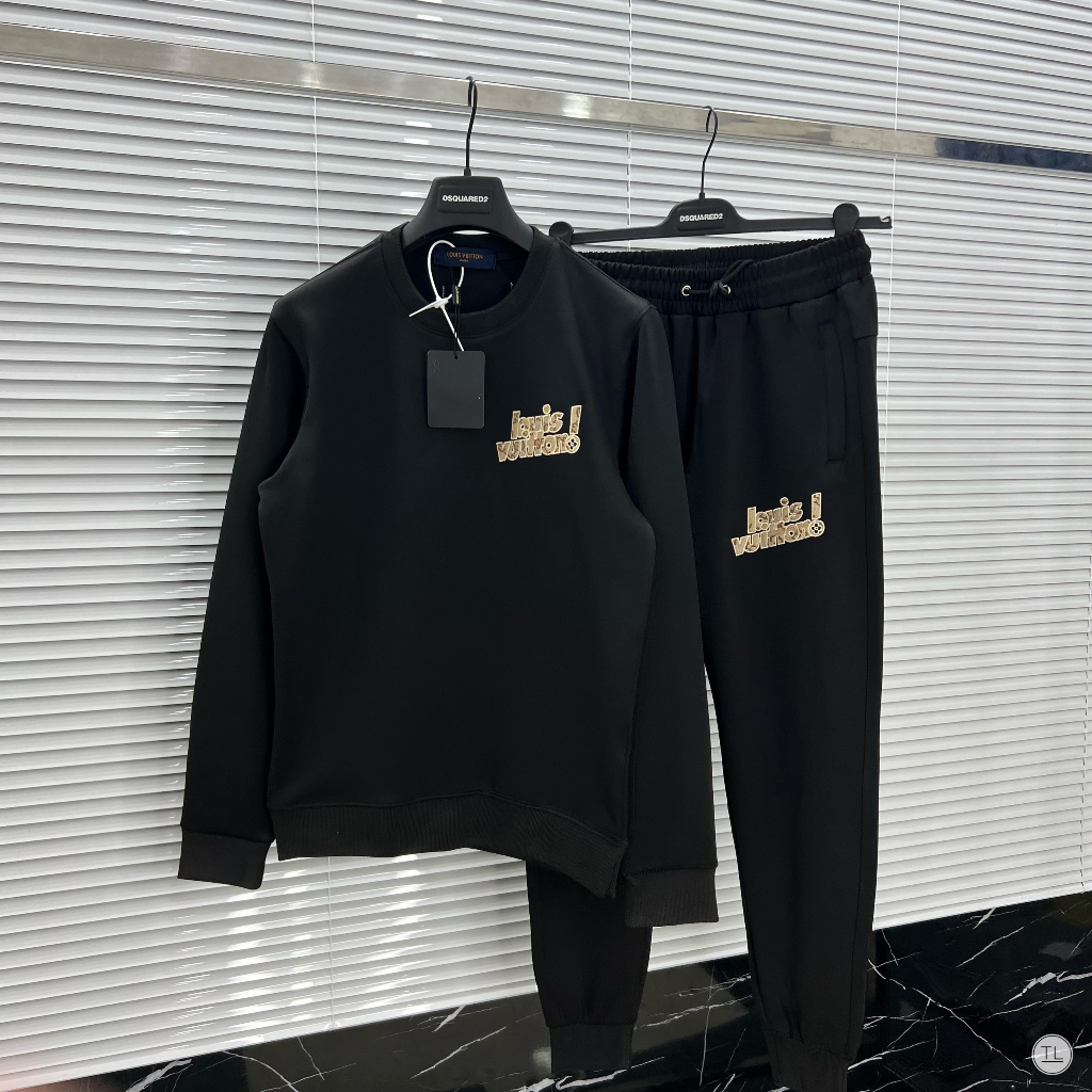 Bộ nỉ nam thu đông virgomen LV cổ tròn thêu hình gấu cao cấp