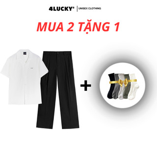  Áo sơ mi 4lucky 6801 lụa mango + Quần tây suông rộng unisex 6203