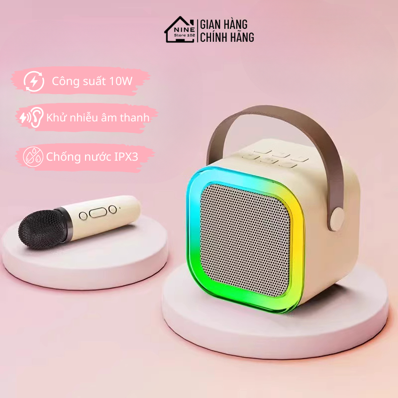 Loa Bluetooth Mini Karaoke Có Đèn Led Kèm Mic Không Dây Dễ Thương Chống Thấm Nước Hát Siêu Êm