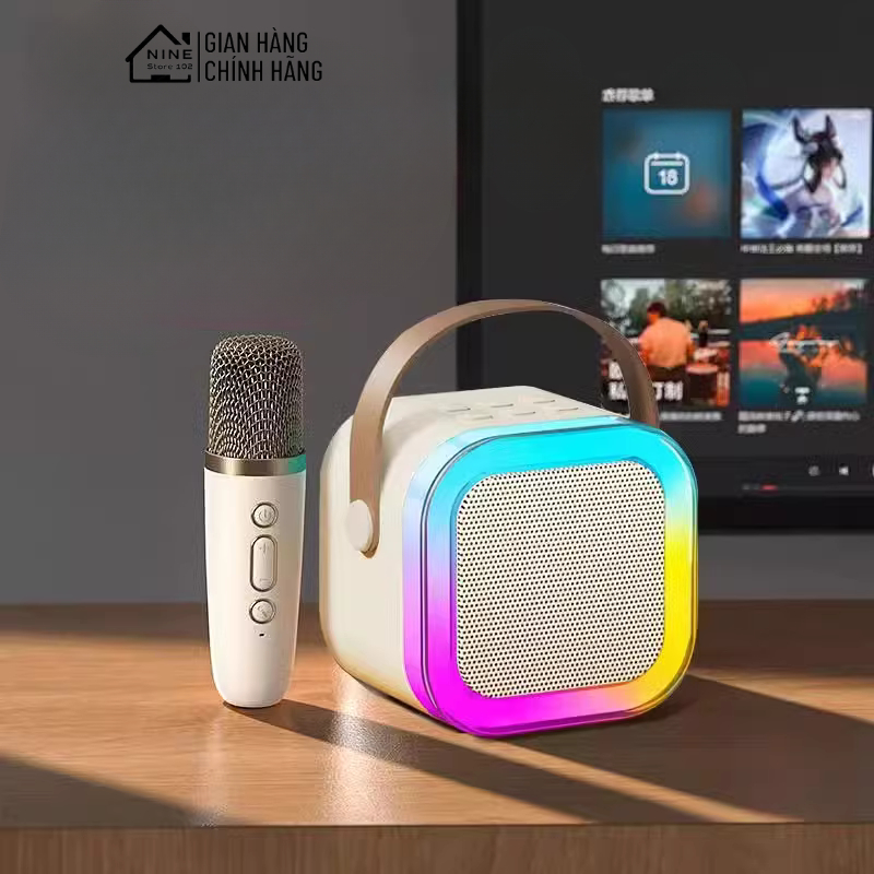 Loa Bluetooth Mini Karaoke Có Đèn Led Kèm Mic Không Dây Dễ Thương Chống Thấm Nước Hát Siêu Êm