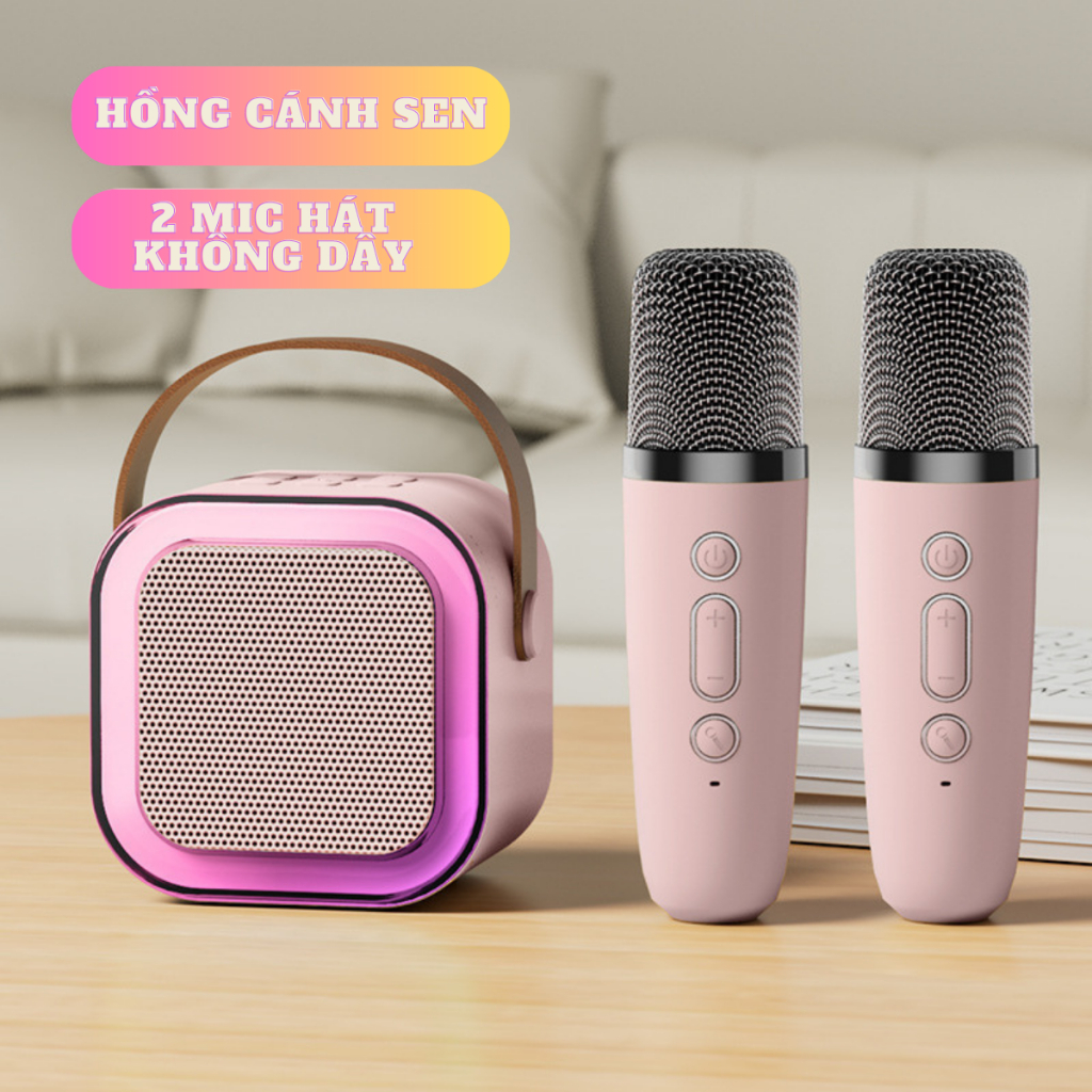 Loa Bluetooth Mini Karaoke Có Đèn Led Kèm Mic Không Dây Dễ Thương Chống Thấm Nước Hát Siêu Êm