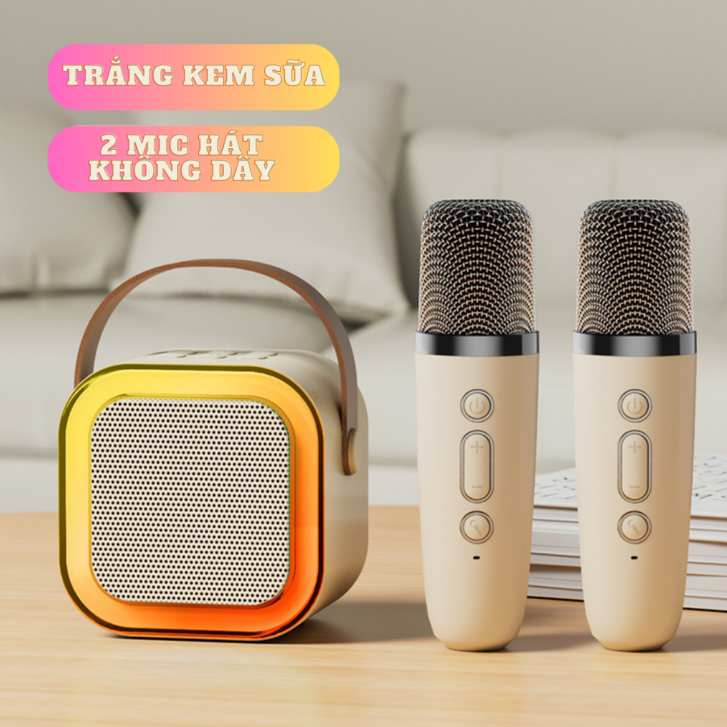 Loa Bluetooth Mini Karaoke Có Đèn Led Kèm Mic Không Dây Dễ Thương Chống Thấm Nước Hát Siêu Êm