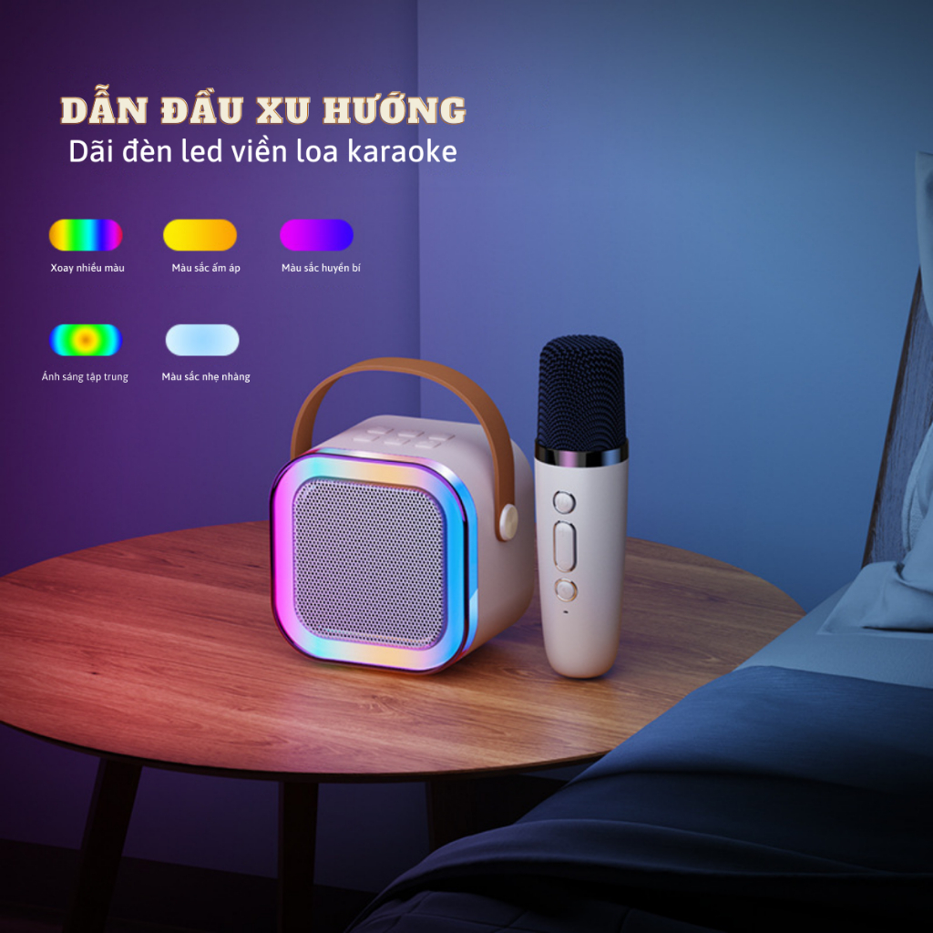 Loa Bluetooth Mini Karaoke Có Đèn Led Kèm Mic Không Dây Dễ Thương Chống Thấm Nước Hát Siêu Êm