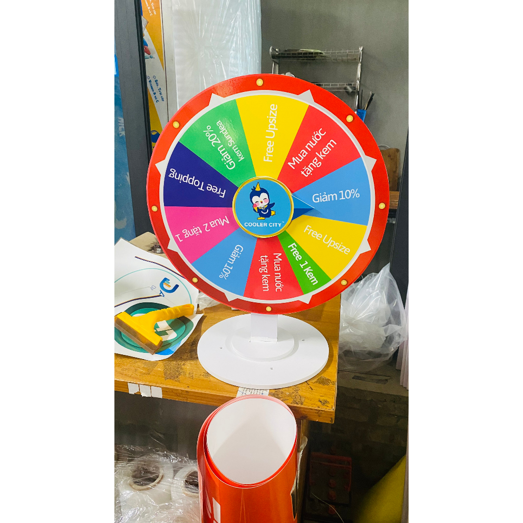 Vòng quay may mắn - size 25-30cm cao 45-55cm, mini game quay trúng thưởng, vòng quay trúng thưởng để bàn