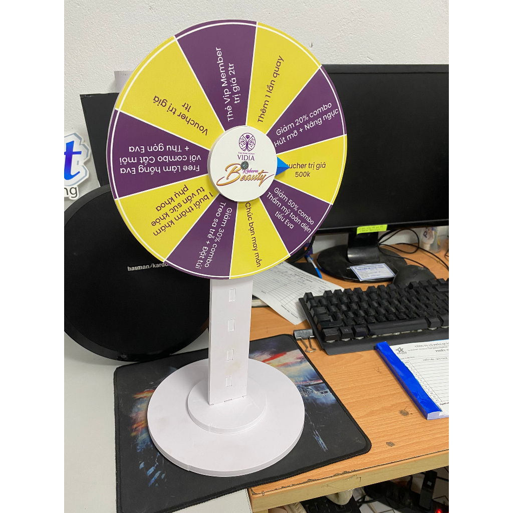 Vòng quay may mắn - size 25-30cm cao 45-55cm, mini game quay trúng thưởng, vòng quay trúng thưởng để bàn