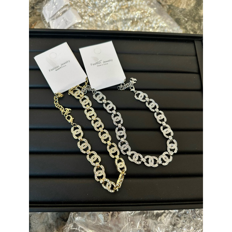 Vòng cổ chà neo đính đá hai màu hàng đẹp sáng