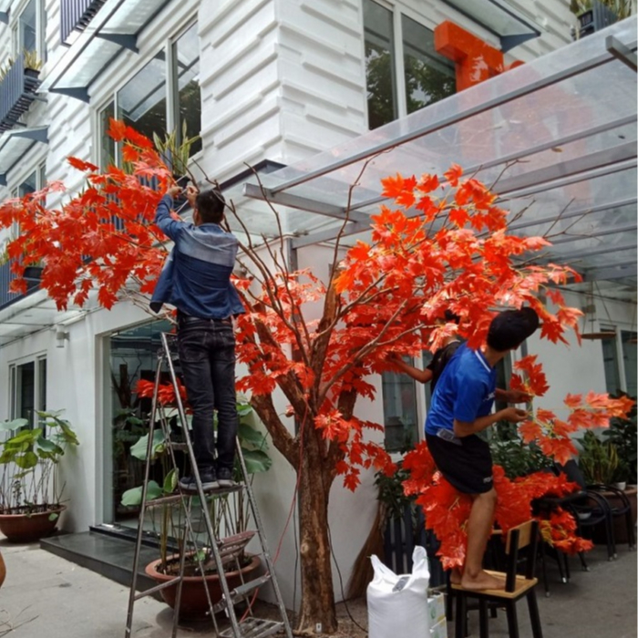 CÀNH LÁ PHONG trang trí cây giả. DÂY LÁ MÙA THU xanh, đỏ, cam decor background phong cảnh chụp ảnh