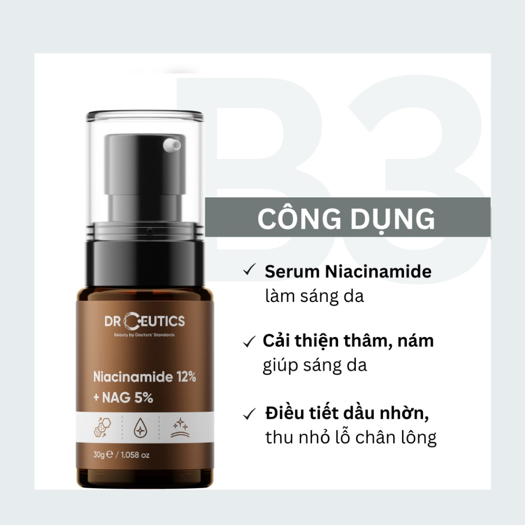 Serum Niacinamide 12% + NAG 5% DrCeutics Giảm Thâm Sáng Da Kiềm Dầu 30ml