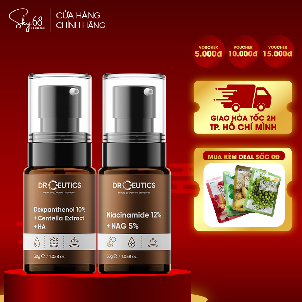 Combo 2 Sản Phẩm Làm Sáng Da, Cấp Ẩm DrCeutics 30ml (B5 10%, Niacinamide 12%)
