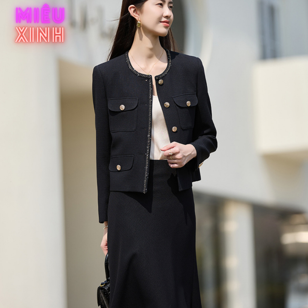 Sét Áo Dạ Tweed Phối Chân Váy Dáng Xoè Sang Trọng Quý Phái Sản Phẩm Hot Năm 2023.