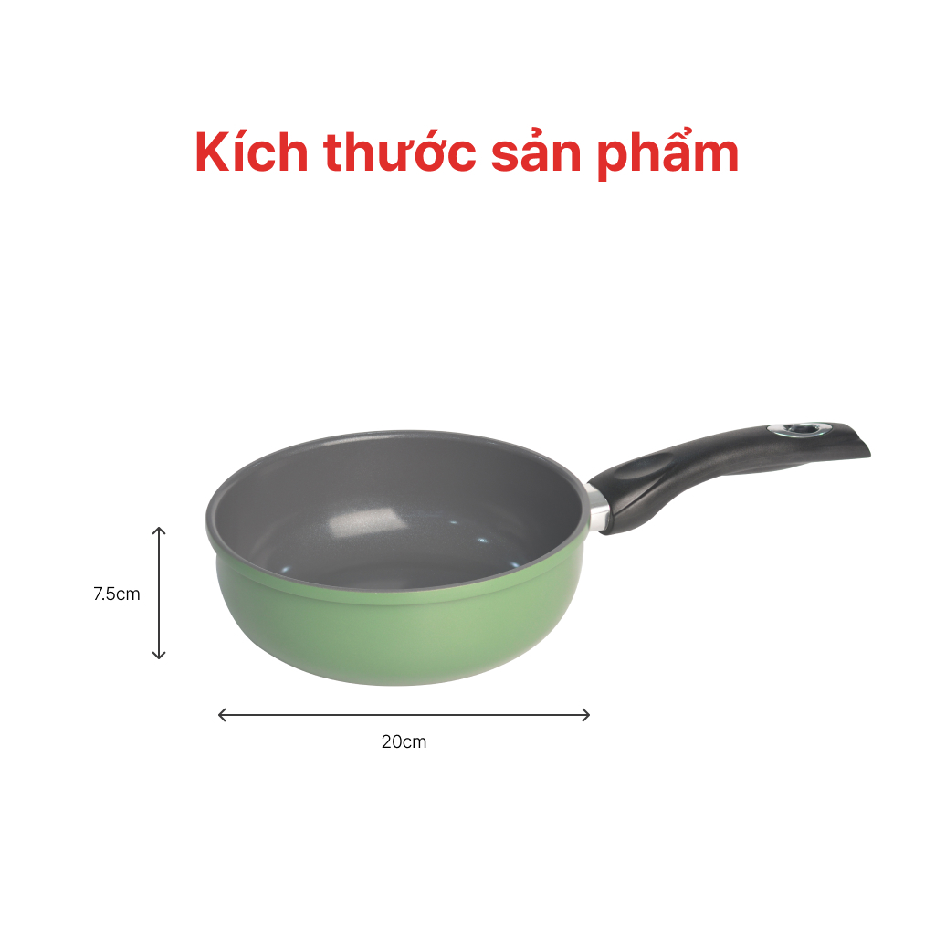 Chảo sâu lòng chống dính men đá đáy từ 20cm Ceragreen HAPPYCOOK, CGWP-20IH