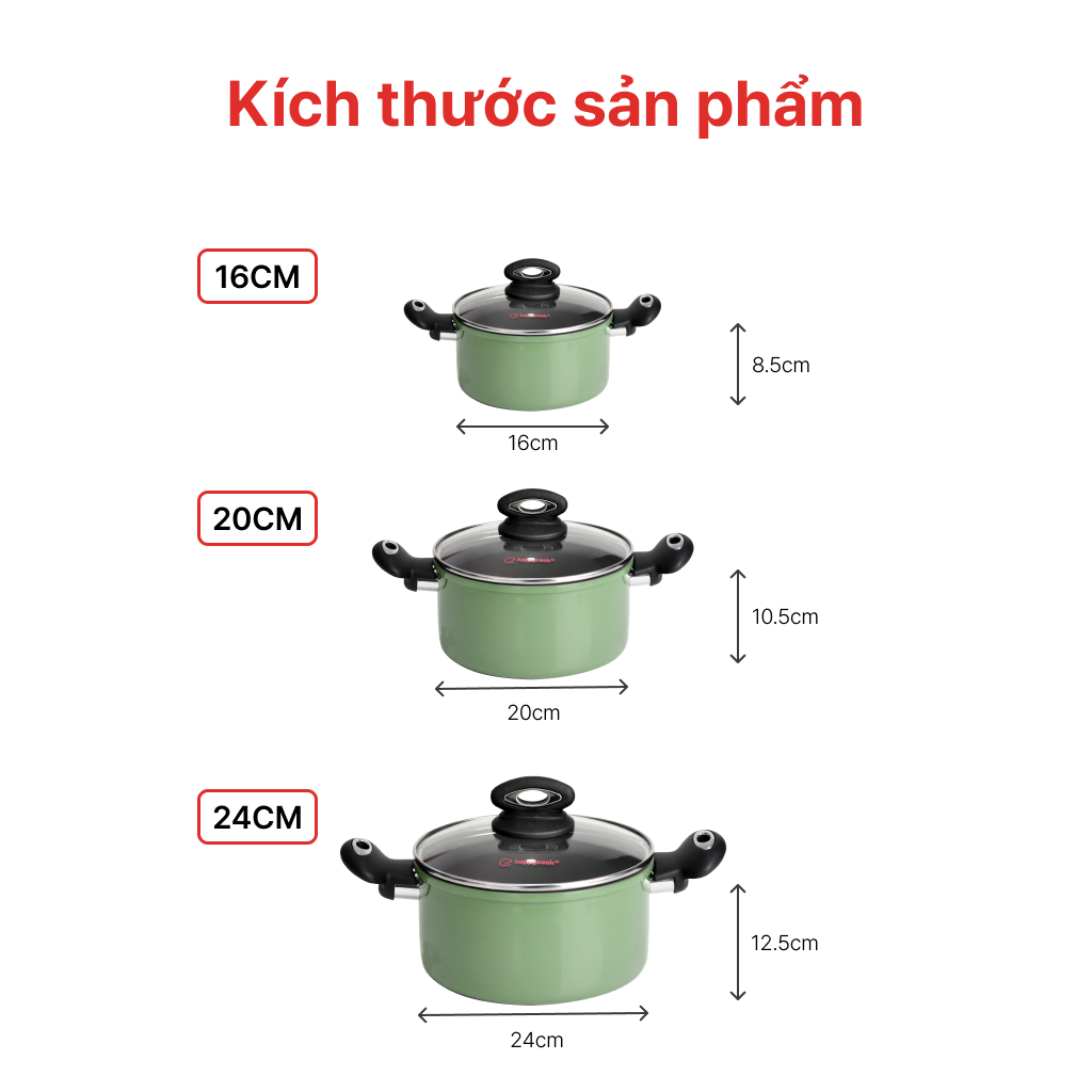 Nồi nhôm cao cấp Ceragreen 16cm, 20cm, 24cm, HAPPYCOOK