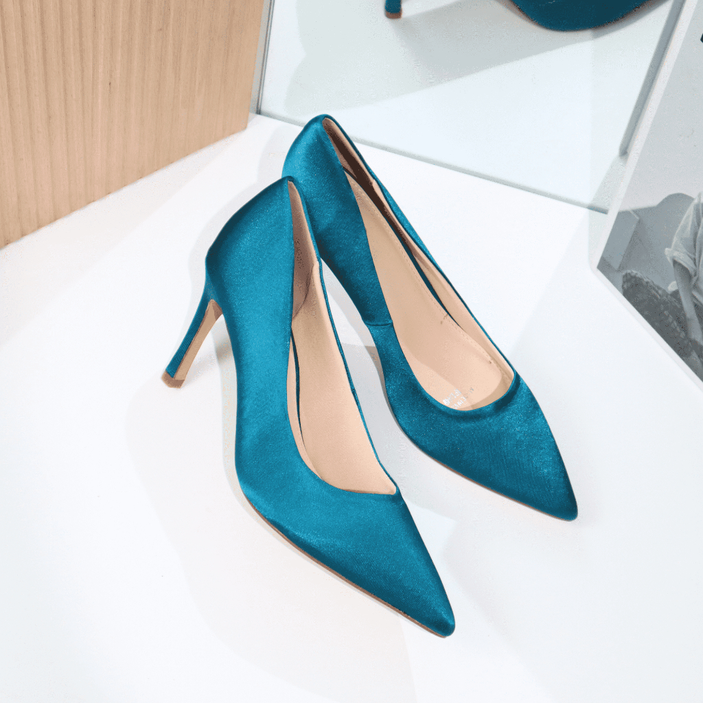 Giày cao gót nữ mũi nhọn cao 8cm bọc satin 1233