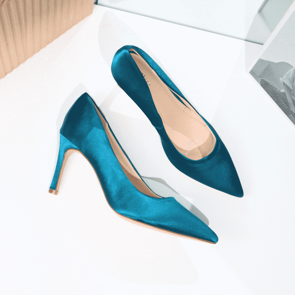 Giày cao gót nữ mũi nhọn cao 8cm bọc satin 1233