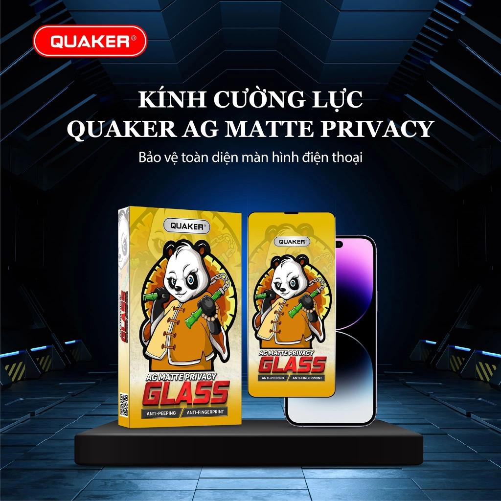 Kính cường lực Iphone 3in1 Quaker AG Matte Privacy, chống nhìn trộm - chống vân tay - chống ánh sáng xanh