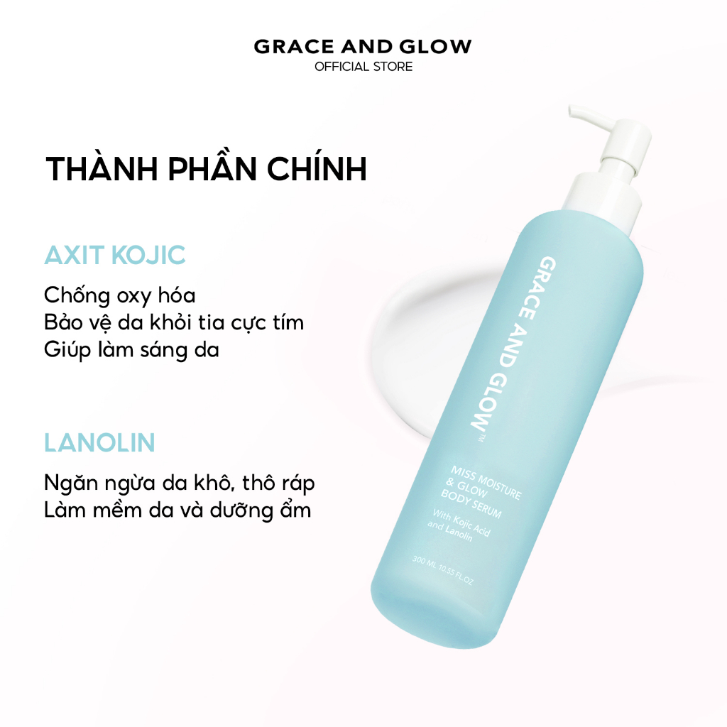 Sữa dưỡng thể trắng da Grace & Glow Miss Moisture với Axit Kojic và Lanolin