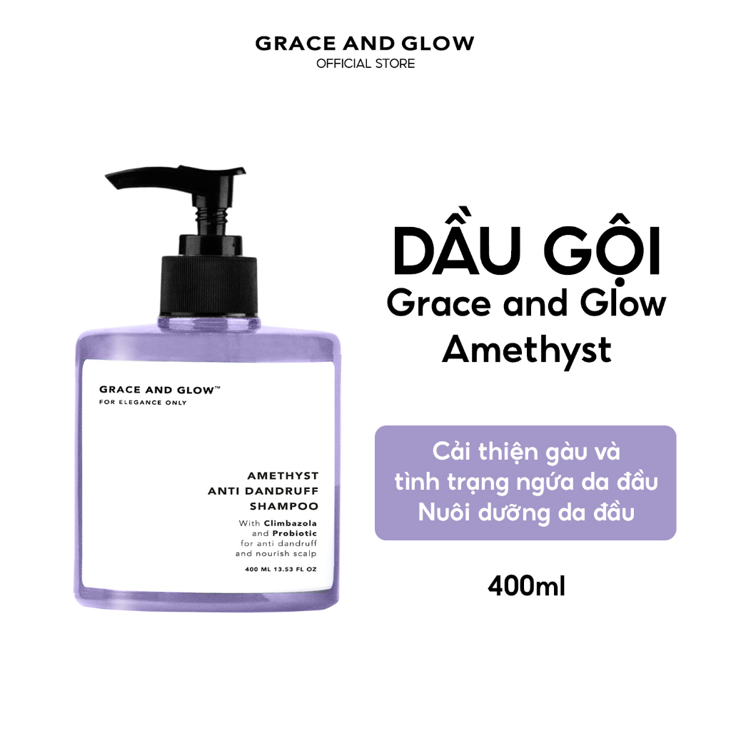 Dầu gội gàu Grace and Glow Amethyst nuôi dưỡng da đầu với Climbazole và Probiotic 400ml