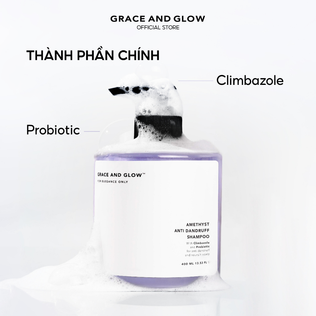 Dầu gội gàu Grace and Glow Amethyst nuôi dưỡng da đầu với Climbazole và Probiotic 400ml