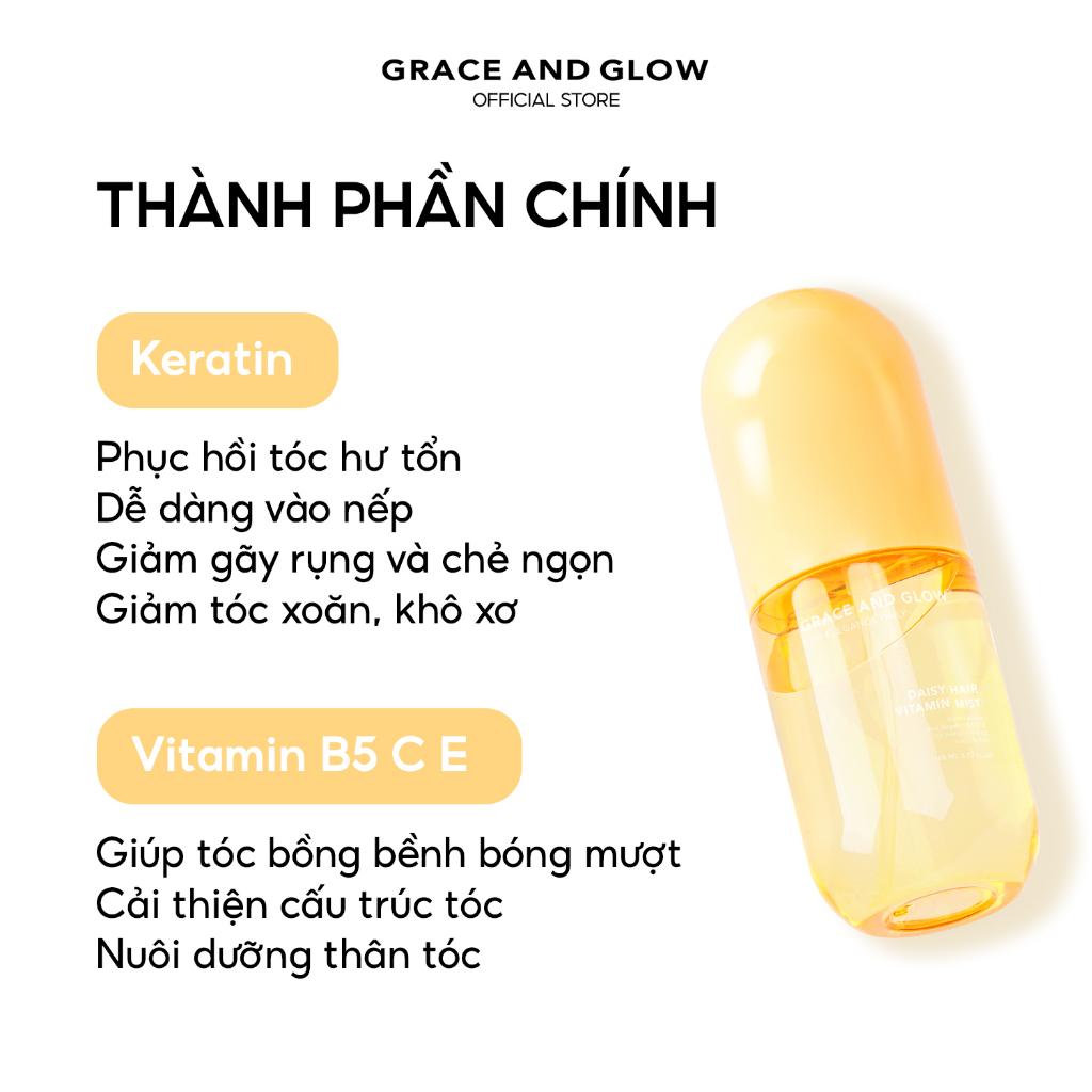 Xịt dưỡng tóc Grace & Glow Daisy Hair Vitamin Mist Xịt dưỡng tóc hương nước hoa với Keratin chống xơ rối