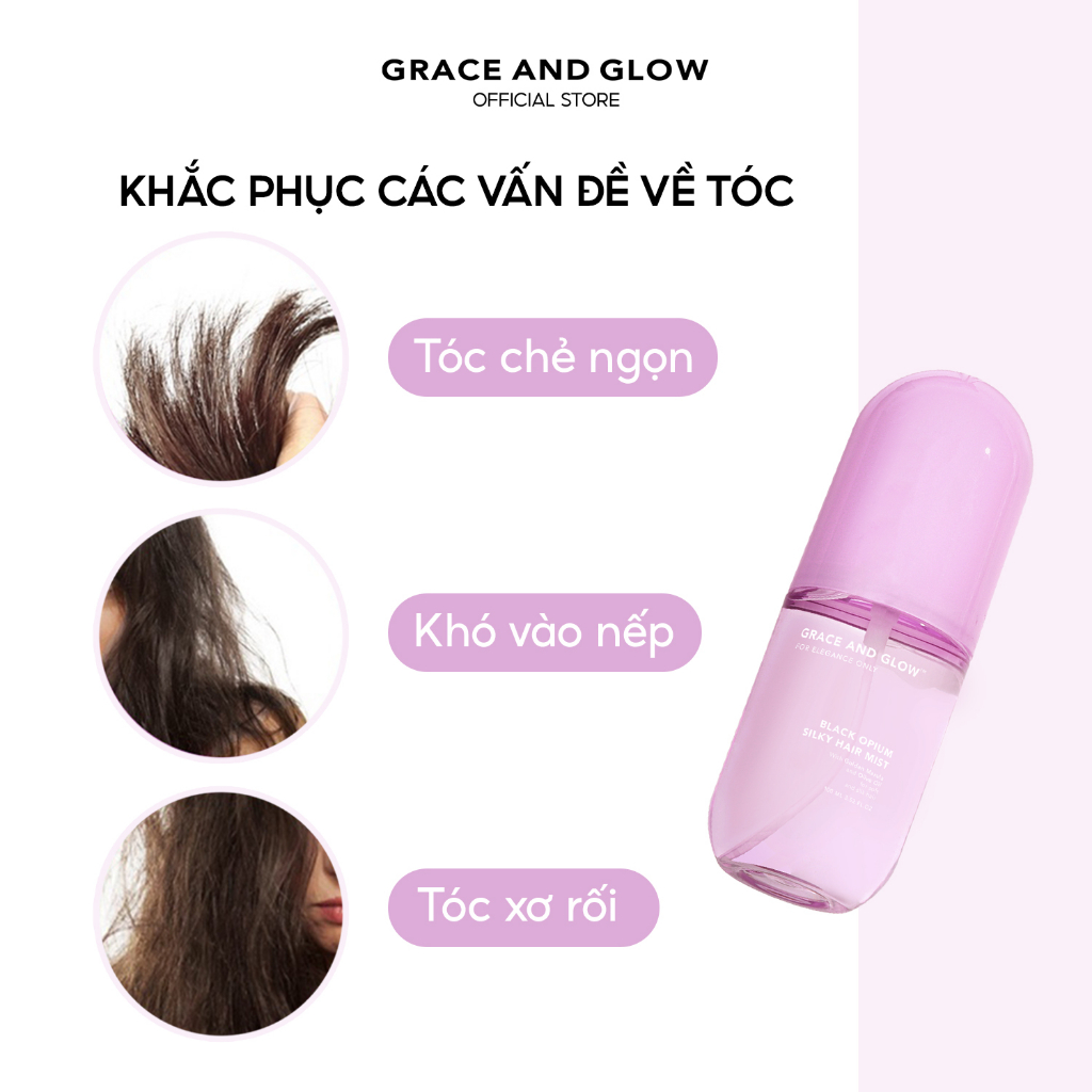 Xịt dưỡng tóc Grace & Glow Black Opium Silky Hair Mist Spray Soft and Silk hair with Golden Marula + Olive Oil