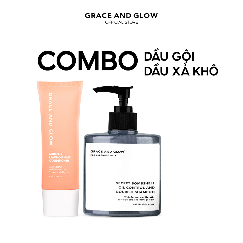 2 in 1 Combo Dầu gội kiềm dầu và Dầu xả khô Grace and Glow 400ml + 70ml