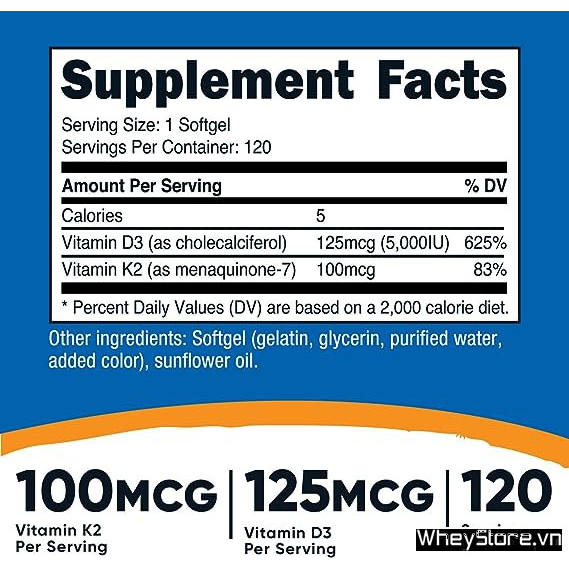 Viên Uống Nutricost Vitamin K2 + Vitamin D3 120 Viên Chính Hãng
